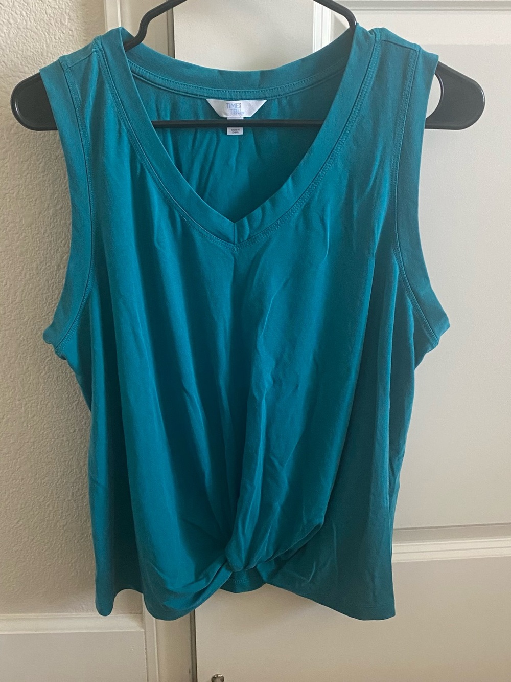 Time and Tru Teal V-Neck Knot Front Tank Top